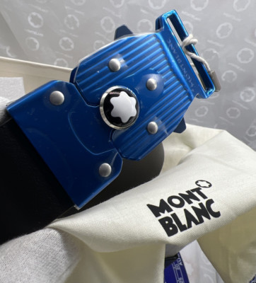 $545 MSRP - 131170 Montblanc Belt Blue buckle Brown strap M -lock 4810 - 46'long