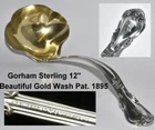 Gorham Sterling Silver 12" Lg Soup Ladle Chantilly PAT. 1895 Gold Wash Beautiful