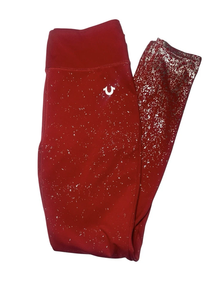 Leggings femininas True Religion ombre glitter vermelho conjunto zíper crop top prata média - Imagem 3 de 4