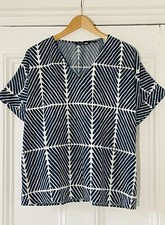 Marimekko X Uniqlo Womens Navy Blue & White Cap-Sleeve Tunic Shirt S UK 10 EU 38