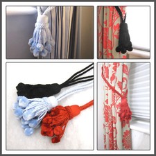 2 Pom Pom Curtain tassel tiebacks pompom cascade fabric drape tie backs 3 cols