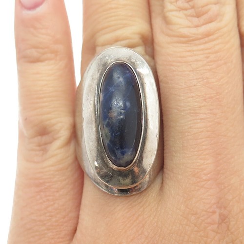 S'PALIU 925 Sterlingsilber Vintage Spanien Sodalit Edelstein verstellbarer Ring Größe 7,5