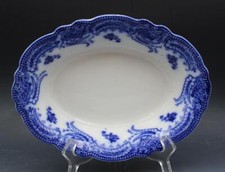 English Victorian Grindley Ashburton Pattern Flow Blue Porcelain Oval Bowl