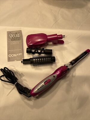 Conair CB600 5 in 1 Hair Styling Kit w Attachments Curling Iron ￼￼Straightener