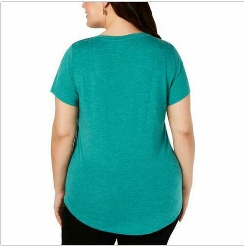 NEW $34 Style Co Plus Size 0X Green Floral Print Sequined T-Shirt Top #8099 - Picture 2 of 5