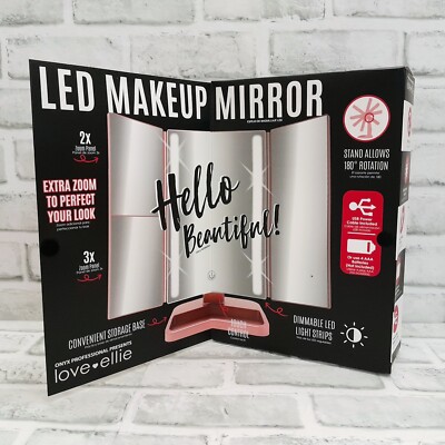 LED Trifold Makeup Mirror Love Ellie Battery/USB NEW