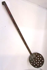 Old 1910's 5x23 Ice Fishing Hole Skimmer Steel Cleanout Antique Iron Handle Tool