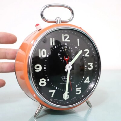 WEHRLE COMMANDER Alarm Mantel TOP! Clock Orange Black Dial