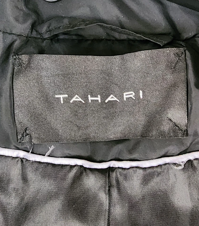 Chaqueta acolchada Tahari para mujer pequeña negra cremallera completa botón manga larga abrigo de invierno Foto 4 de 4