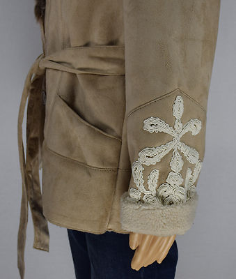 Manteau Femme Fausse Fourrure Beige Brodé INC International Concepts - Taille L - Neuf Sans Étiquettes