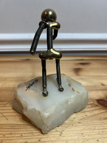 VTG John DeMott Tennis Player Art Onyx Base Signed Sculpture Brass 1970’s Signed - Picture 2 of 7