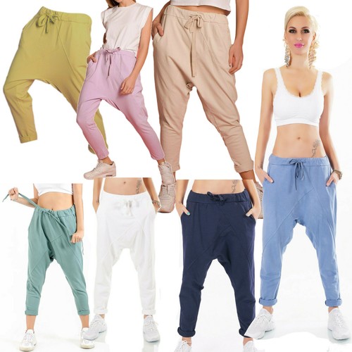 Pantaloni donna cotone tuta cavallo basso turca harem sarouel elastico  nuovi # | eBay