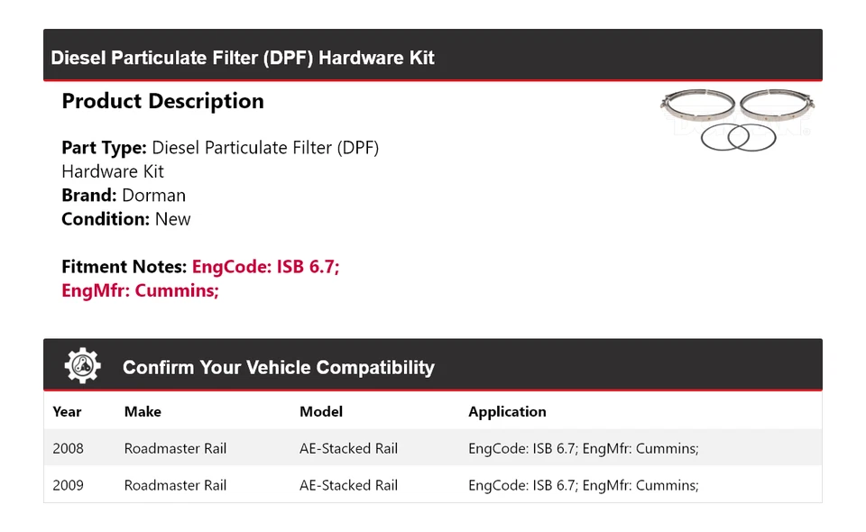 Kit de hardware Dorman DPF para Roadmaster Rail AE Stacked Rail 2008-2009 Foto 2 de 4