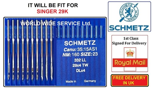 SCHMETZ DLX4 332LL 29X4TW S=19/21/23 SINGER29K AGO MACCHINA DA CUCIRE INDUSTRIALE - Foto 4 di 4