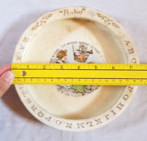 7.5" Infant Baby Alphabet Bowl Dish Nusery Rhyme Picture Antique VTG Ceramic - Foto 3 di 6