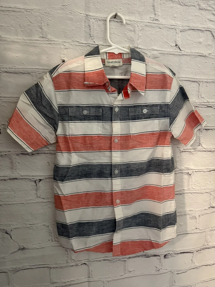 Toughskins Red/White/Black Stripe S/S Button Front 100% Cotton Shirt Boy's L(7) - Image 2 of 4