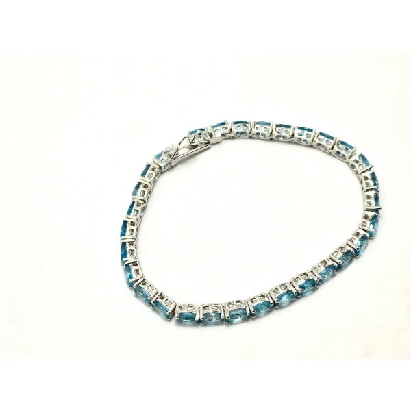 925 Серебряный синий топаз теннис браслет 4 x 6 мм овальный синий топаз браслет для мужчин - Изображение 4 из 4