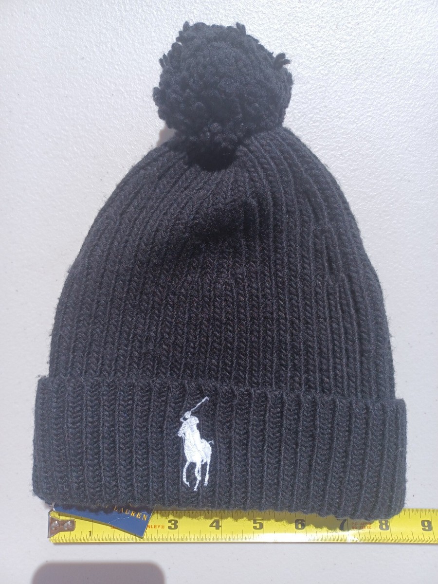NEW Polo Ralph Lauren Big Pony Cuffed Ribbed Knit Hat Beanie Pom