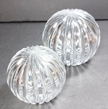 Clear Cut Crystal Swirl Stripe Ball Orb Sphere Decor Lot of 2 Open Bottom