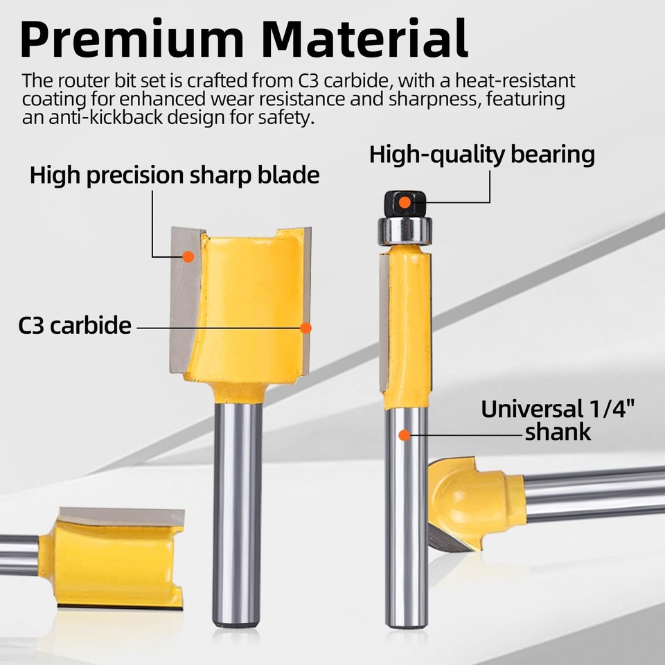 100Pcs Tungsten Carbide Tip Router Bits Set 1/4