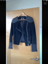 Jane Norman Ladies Suede Black Coat Jacket Leather Trim Size 12 Few Marks