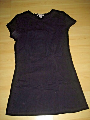 Sz M FOREVER Cotton Spandex TEE T-Shirt TOP Black S/S Long TUNIC