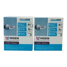 Moen Lindor Press & Mark Double Robe Hook Chrome MY8703CH Lot of 2