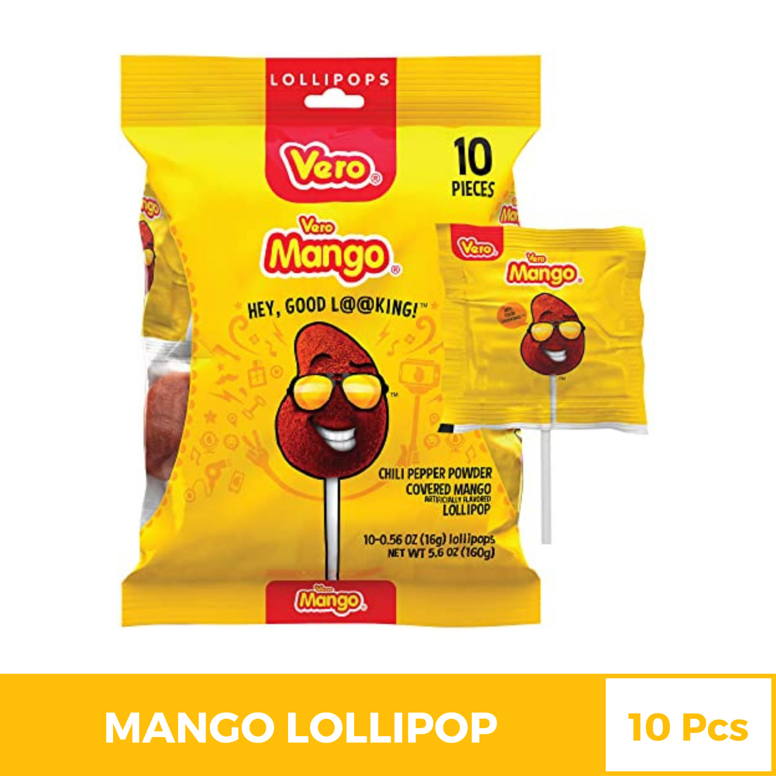 Piruletas mexicanas con sabor a mango cubierto de chile Vero mango 10 piezas