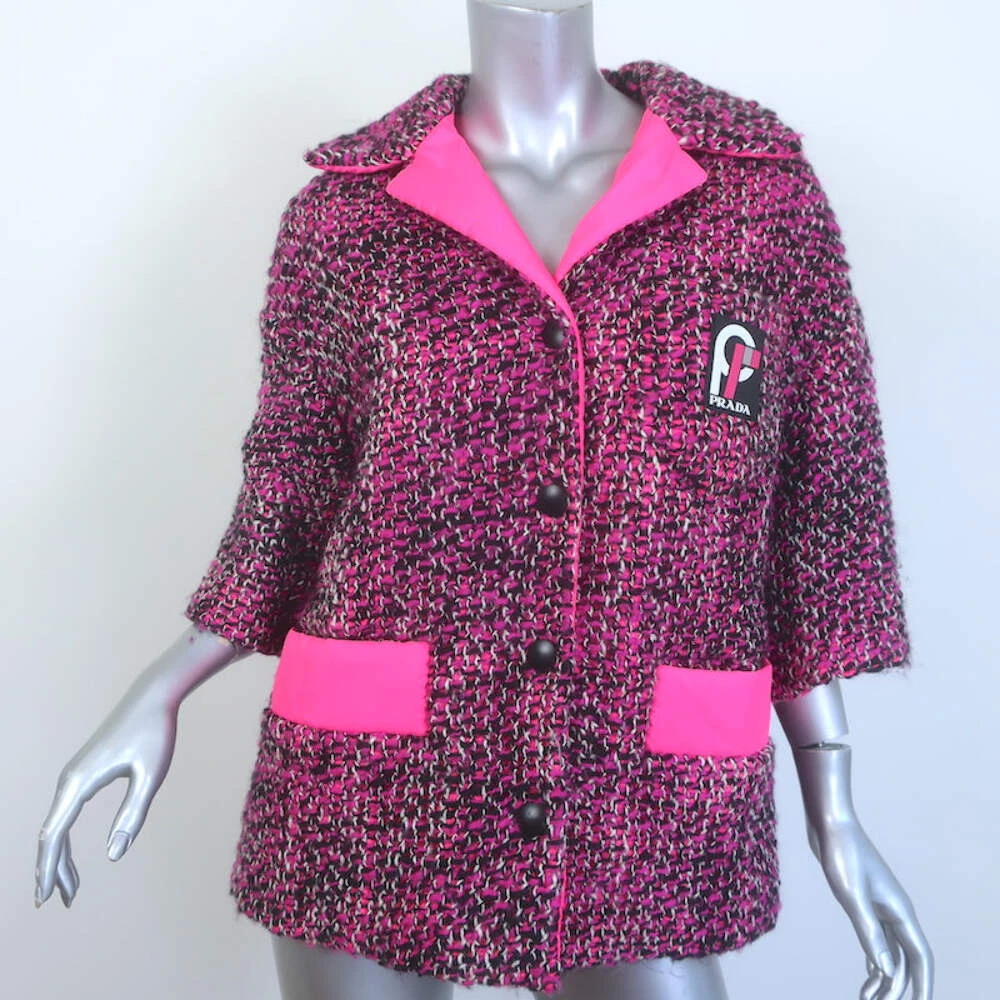 Giacca Prada manica corta tweed puffer rosa misto lana taglia 38