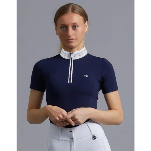 Premier Equine Maria Short Sleeve Diamante Show Shirt Navy - 第 1/4 張圖片