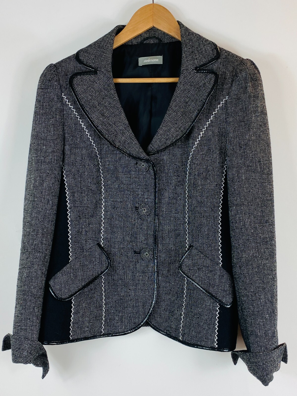 Steilmann Grey Formal Office Jacket 12 Wool Blend lined 2 pockets collar