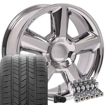 20 inch Chrome 5308 Rims Goodyear Tires TPMS Set Fit Silverado Tahoe