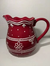 Harry & David Red Pitcher With White Raised Design 2 Quarts