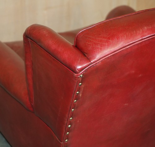 FEINES PAAR ANTIKE ART DECO 1920ER BORDEAUX LEDER TIEFE FLÜGEL CLUB SESSEL - Bild 24 von 24