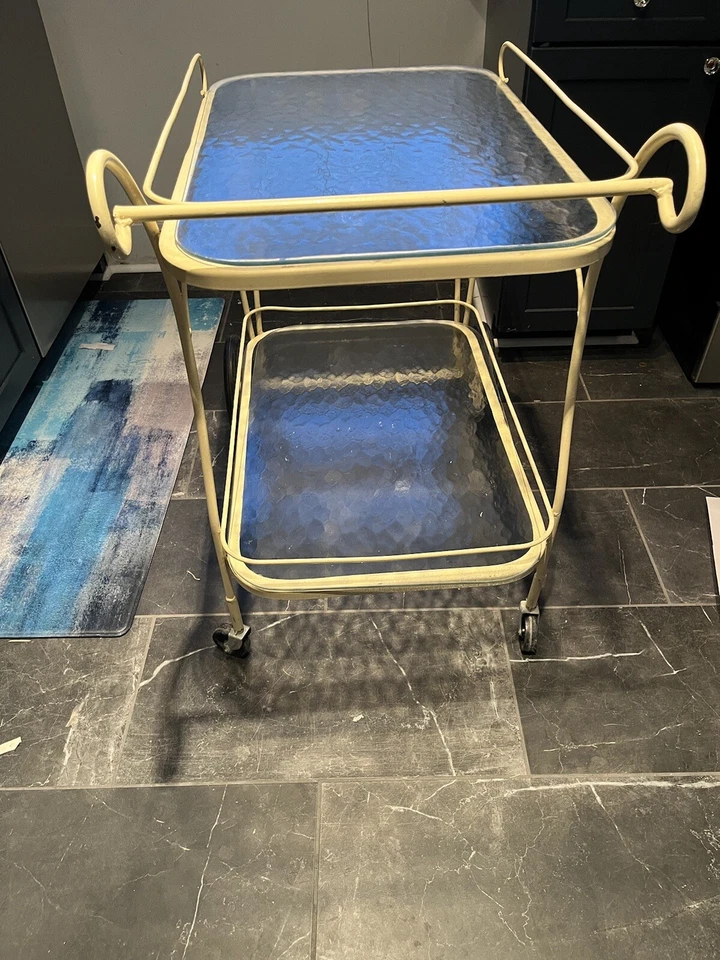 Barra de hierro y vidrio vintage de dos niveles y carro de servir patio cocina comedor Foto 2 de 4