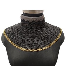 Handmade Chainmail Collar Mild Steel Flat Riveted Ring With Brass Medieval Armor