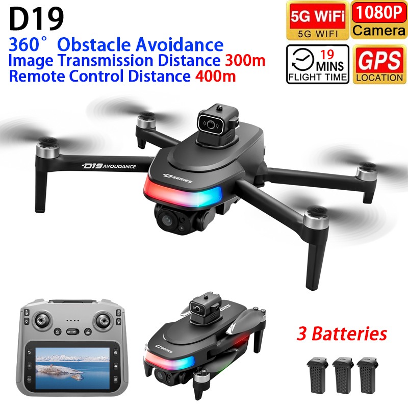D19 Drone GPS WIFI FPV 1080P Dual Camera Smart Follow 4.5" Screen 3 Battery
