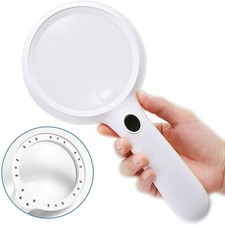 2X/6X Handheld Zoom Magnifier Reading Magnifying Glass Loupe 14LED Toroidal Lamp