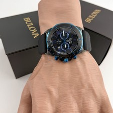 Bulova Marine Star 98B308 Black Dial Silicone Strap Chronograph Men's Watch 44mm
