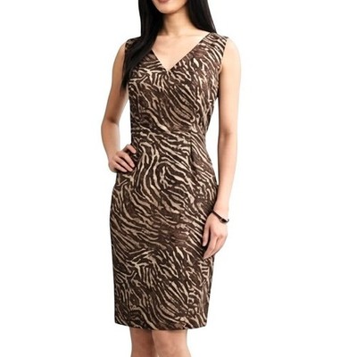 Banana Republic Animal Print Linen Blend Sheath Dress Brown Size 6