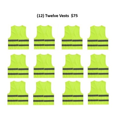 12  Neon Security Safety Vest w/ High Visibility Reflective Stripes Yellow