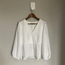 Gingham White Shirt Blouse Womens M Flowy Coquette Loft Cottagecore