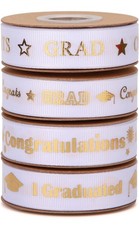 40 Yards Graduation Ribbon Congrats Grad White and Gold Grosgrain Ribbon