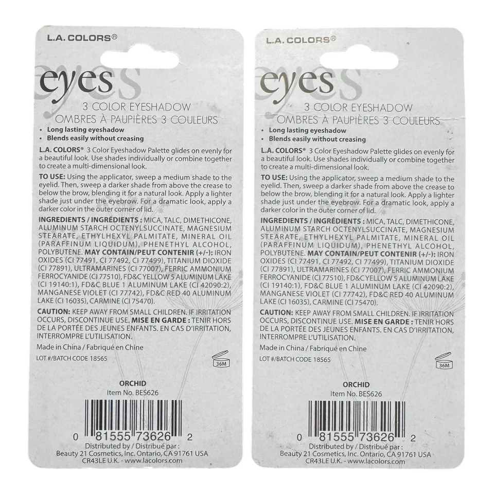 (2) L.A. Colors 3 Color Eyeshadow ORCHID Pink Brown Shimmer New Sealed #BES626 - Image 2 of 2