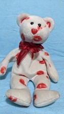 Vtg Ty Beanie Baby Smooch Bear Valentine's Day White Red Kisses Heart 2000 9"