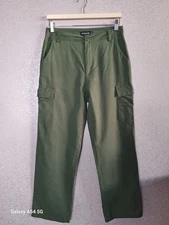 PRETTYLITTLETHING Women's Green Cargo Combat Casual Straight Leg Trousers Size 8