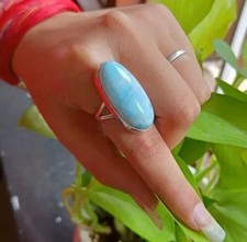 Larimar Large Ring 925 Sterling Silver Handmade Women Ring Jewelry All SizeC712