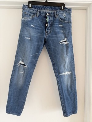 DSQUARED2 Slim Straight Distressed Blue Jeans  Waist 46
