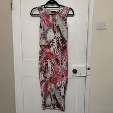 BUZZ Y2K Multicoloured Patterned Bodycon Midi Dress Size 8/10
