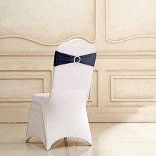 10 Navy Blue Spandex CHAIR SASHES with Silver Round Buckles Wedding Decorations